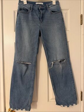 KanCan Light Blue Distressed Straight-Leg Jeans